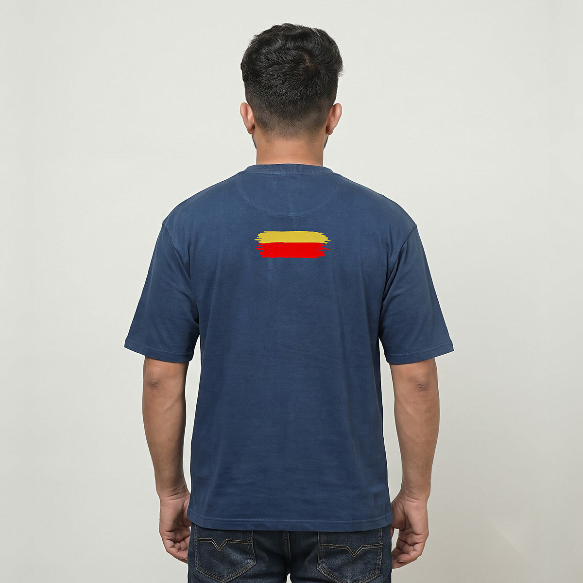 Karnatakadalli Kannadigane Sarvabhauma — Front Line, Flag Stripe Back — Navy Blue — back view