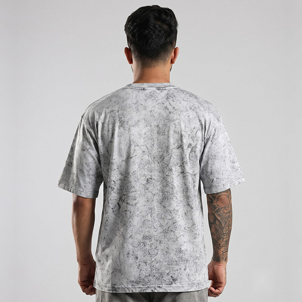 Kannadiga Wordmark + Flag Stripe — Front — Ash Grey Wash — back view