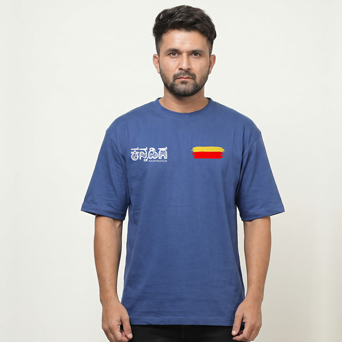 Kannadiga Wordmark + Flag Stripe — Front — Cobalt Blue — front view