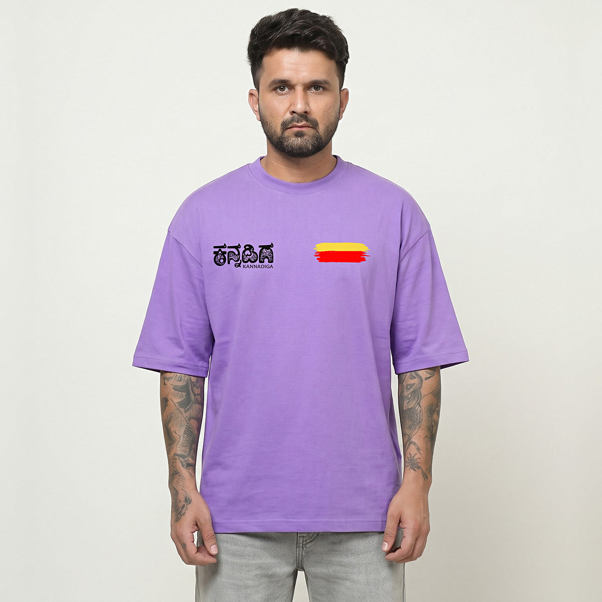 Kannadiga Wordmark + Flag Stripe — Front — Lilac — front view