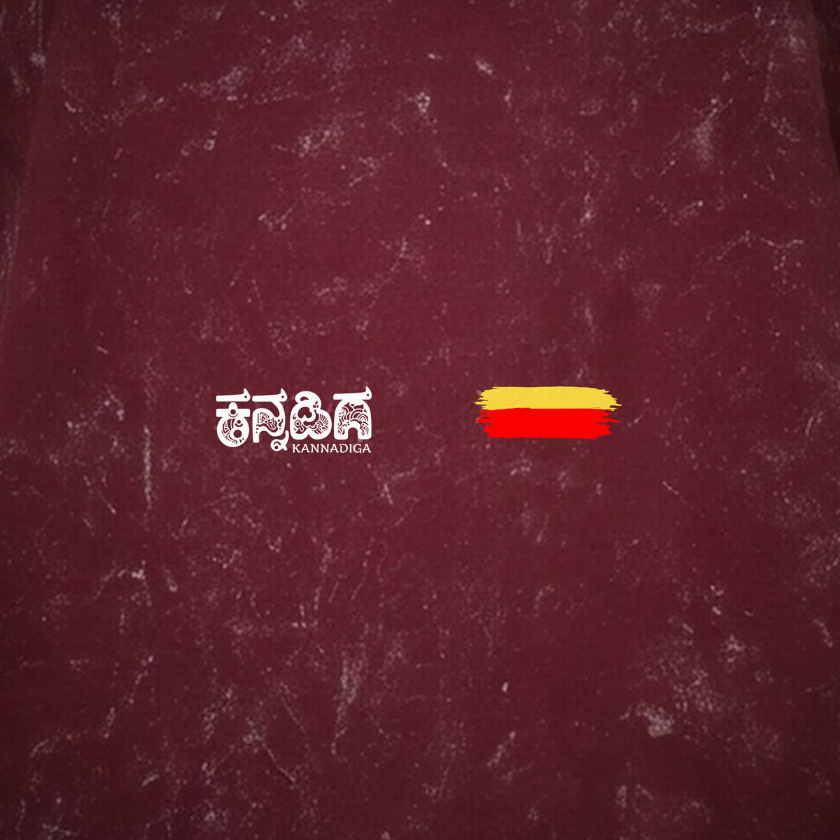 Kannadiga Wordmark + Flag Stripe — Front — Maroon Acid Wash — artwork