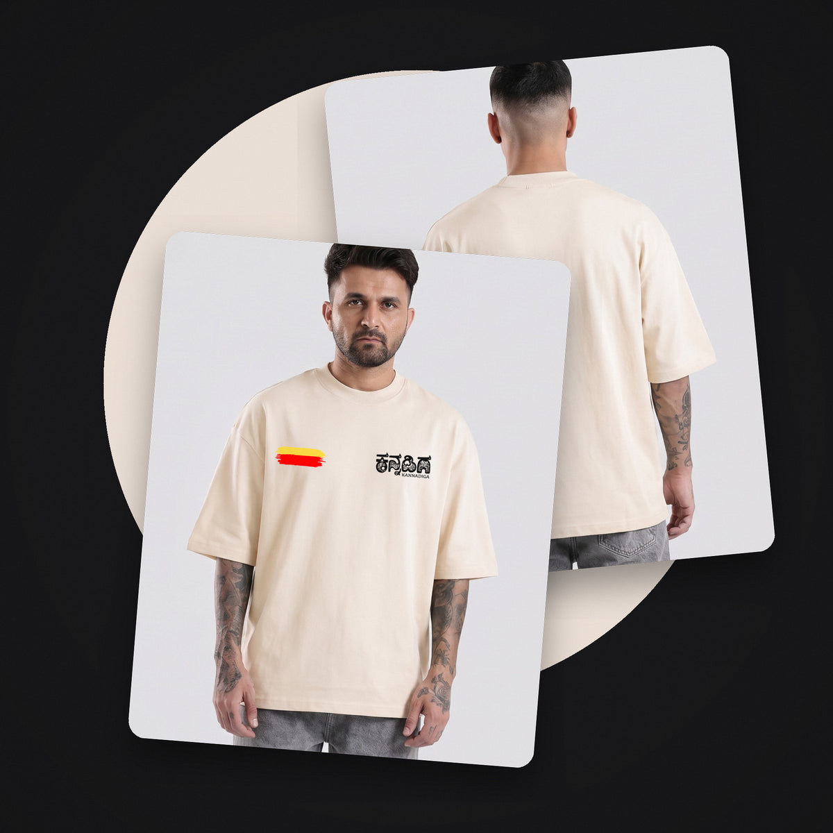 Flag Stripe + Kannadiga Wordmark — Front — Bone — front and back style shot