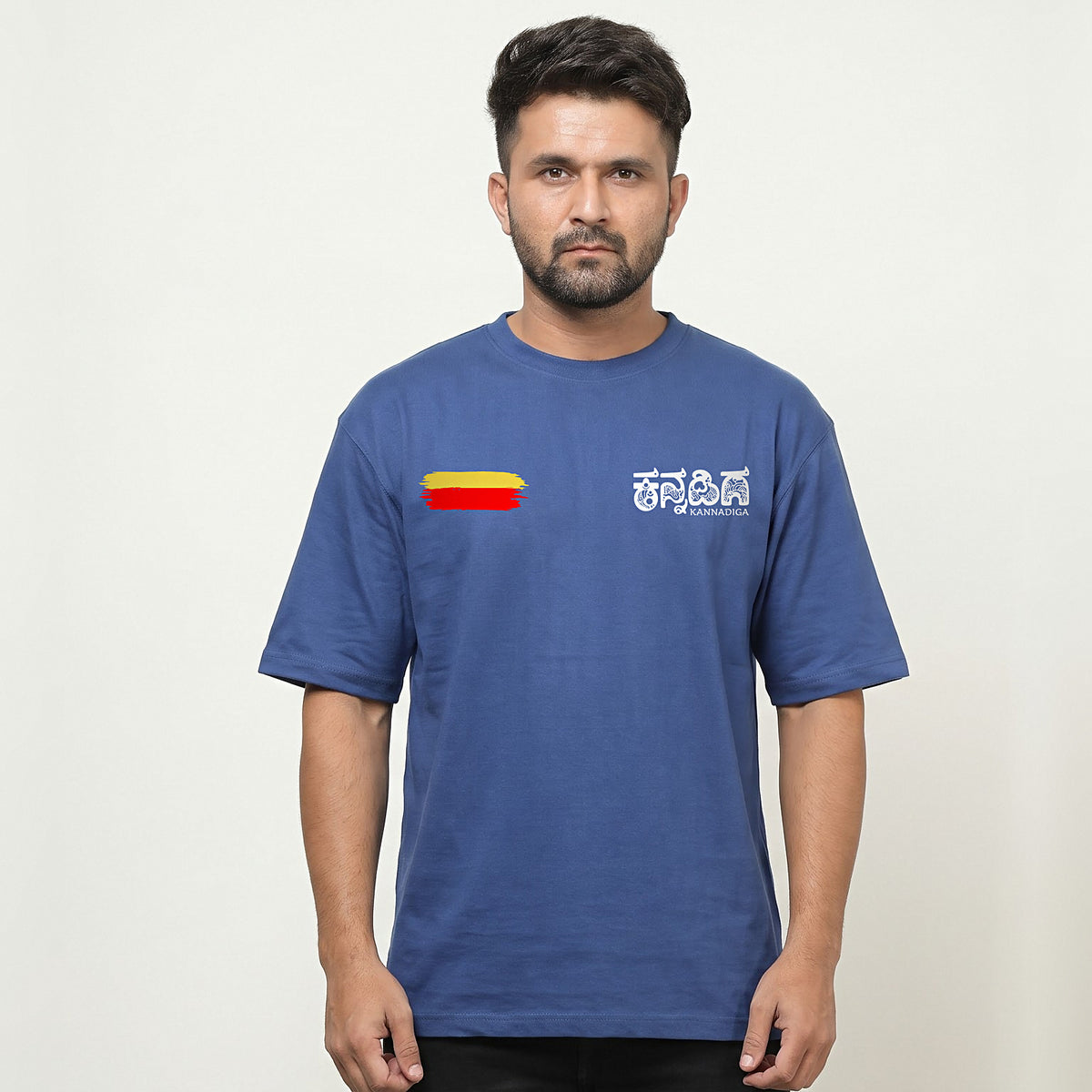 Flag Stripe + Kannadiga Wordmark — Front — Cobalt Blue — front view