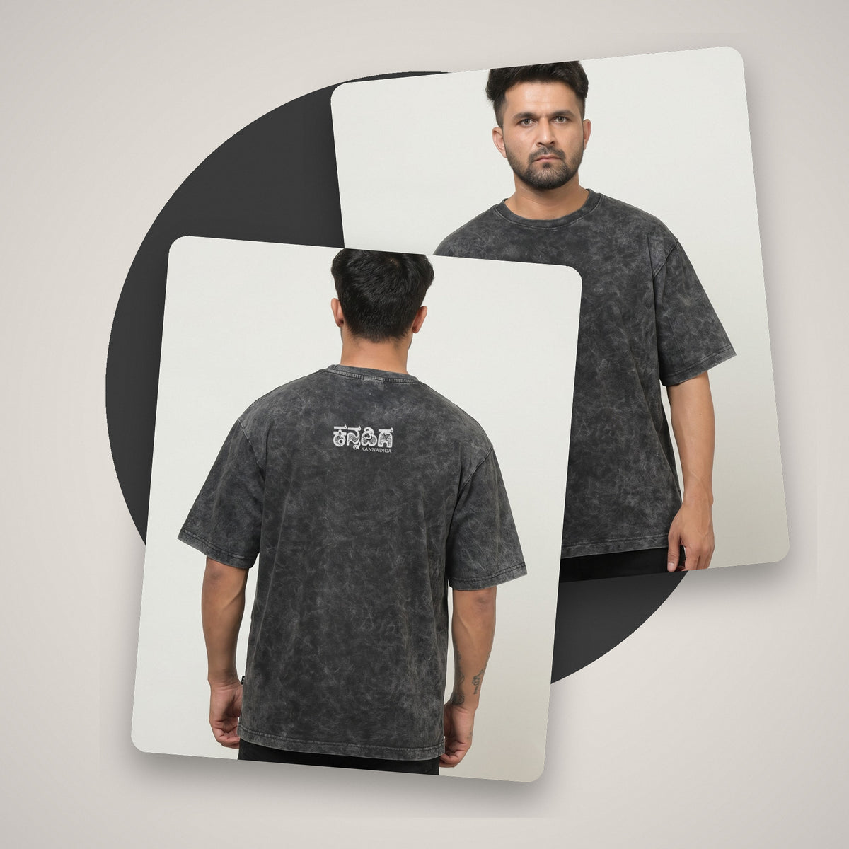 Kannadiga Wordmark — Back Print — Charcoal Acid Wash — front and back style shot