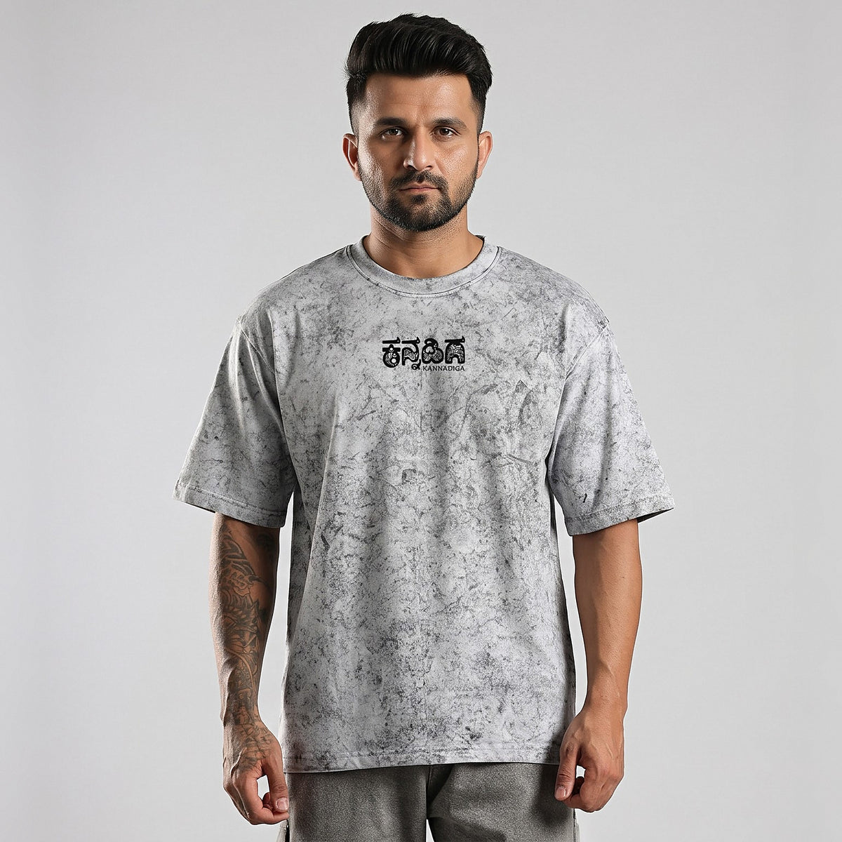 Kannadiga Wordmark — Front Print — Ash Grey Wash — front view