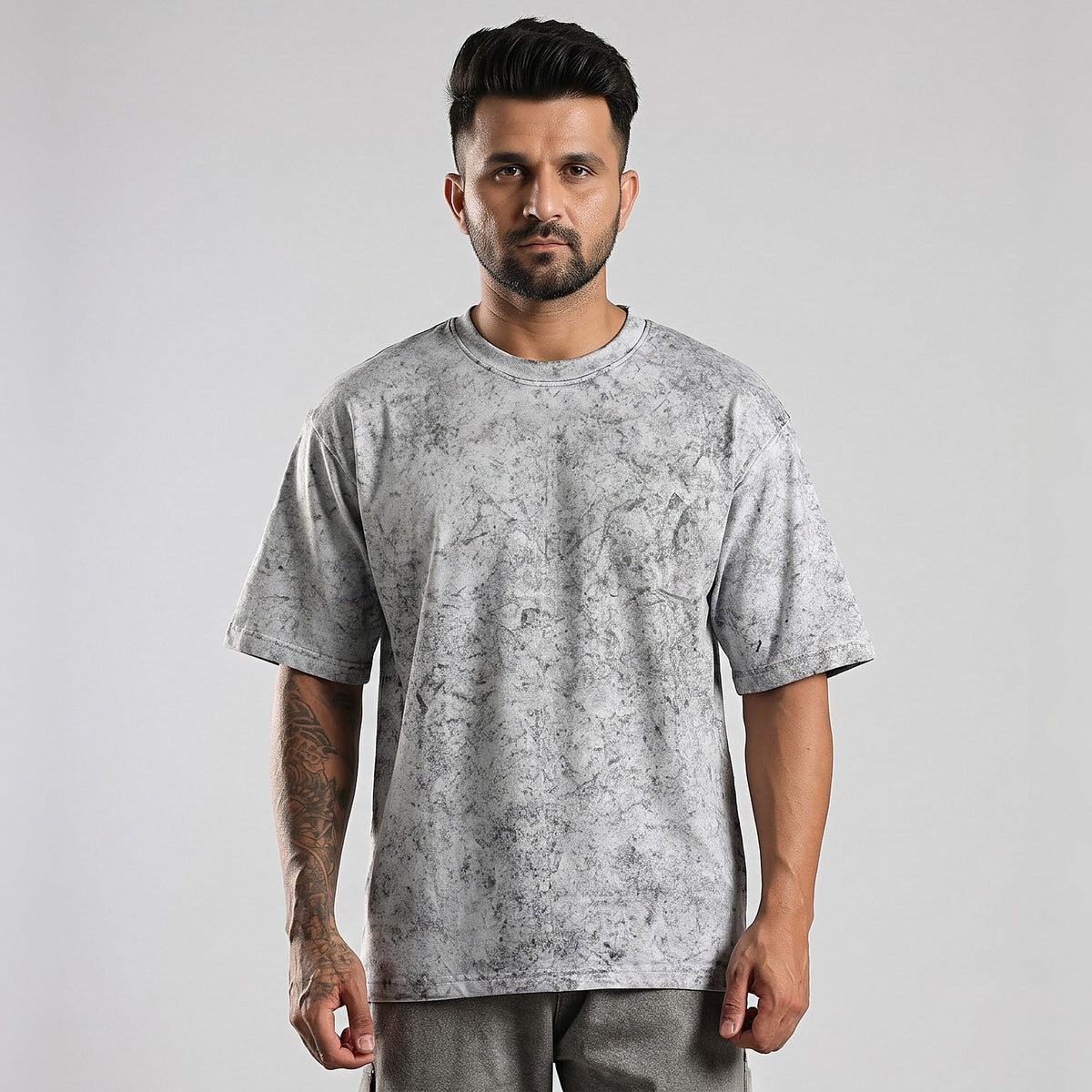 Plain oversized t-shirt in Ash Grey Wash — front view