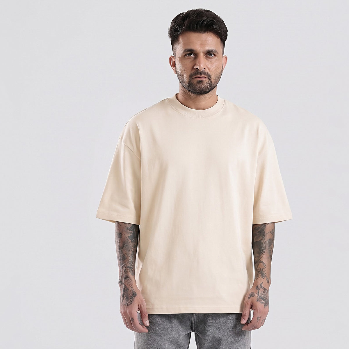 Plain oversized t-shirt in Bone — front view