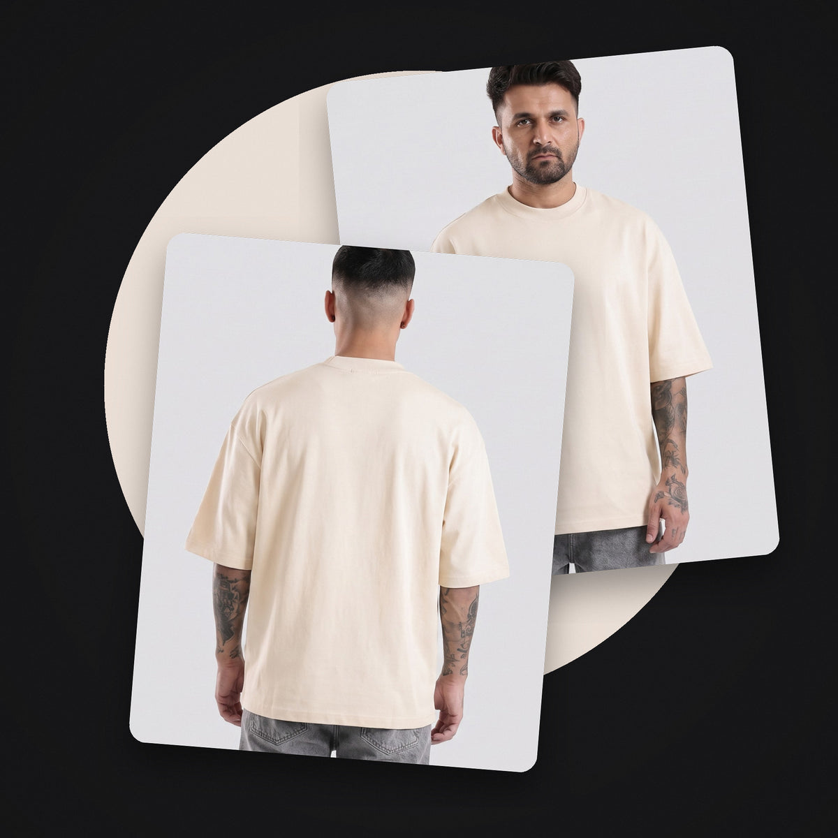Plain oversized t-shirt in Bone — front and back style shot