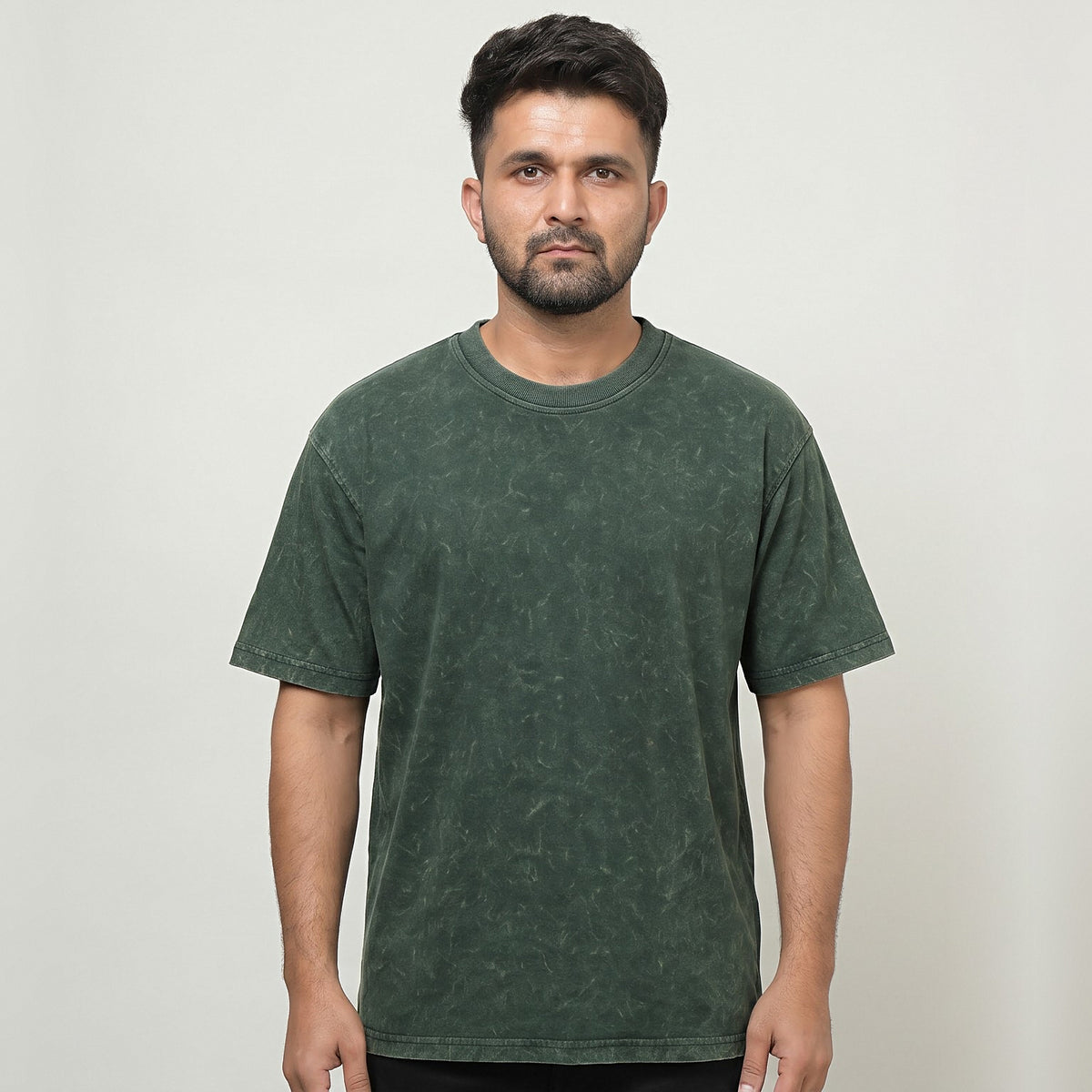 Plain oversized t-shirt in Forest Green Acid Wash — front view