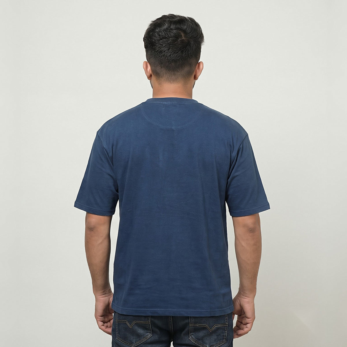 Plain oversized t-shirt in Navy Blue — back view