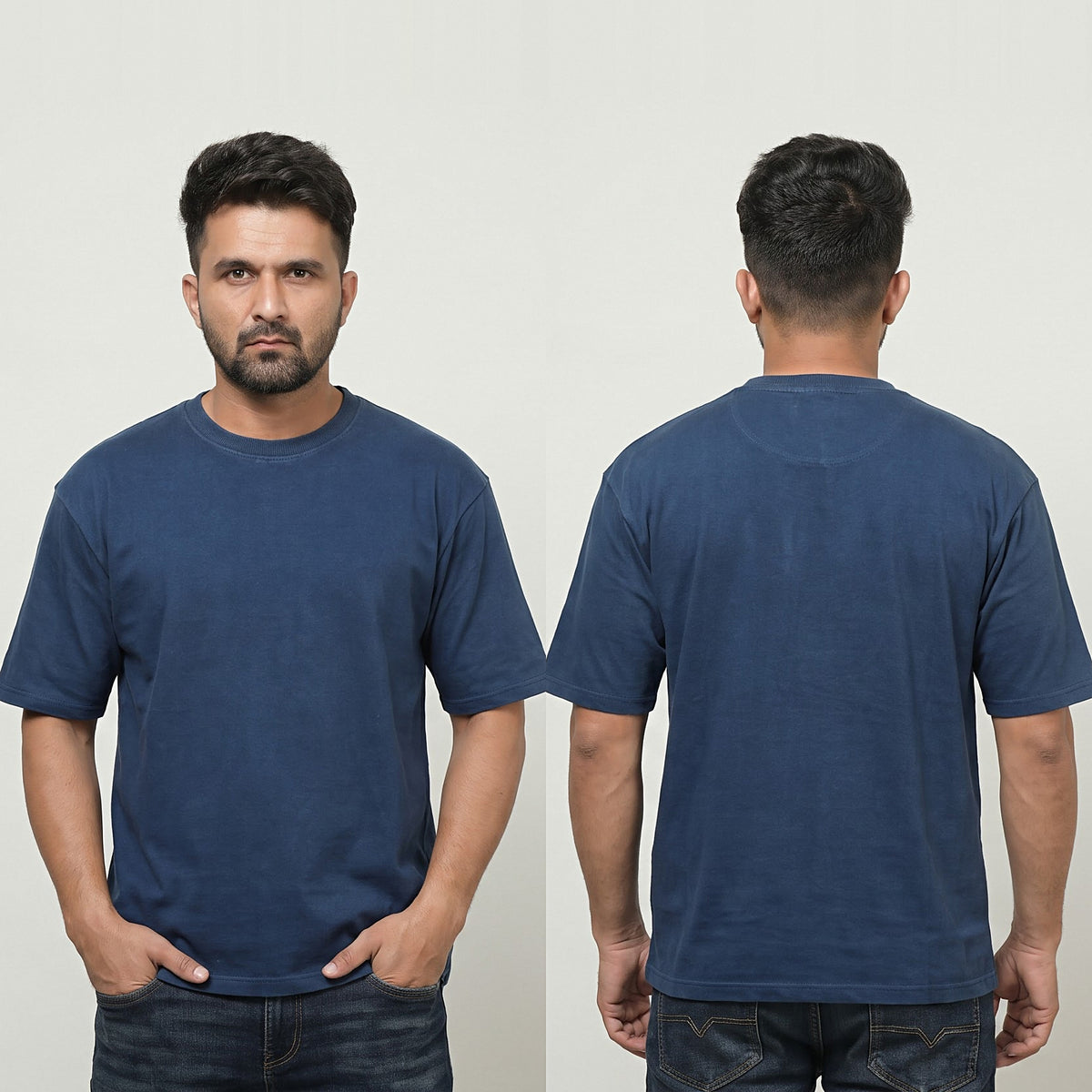 Plain oversized t-shirt in Navy Blue — front and back together