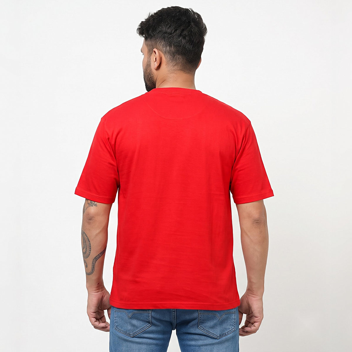 Plain oversized t-shirt in Poppy Red — back view