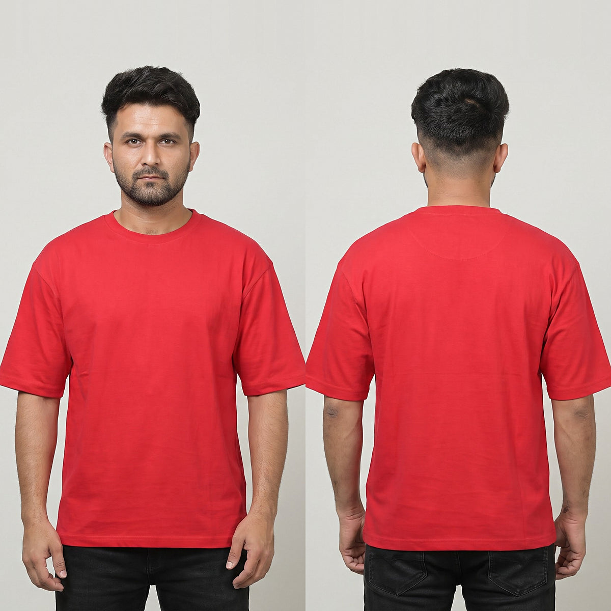 Plain oversized t-shirt in Crimson Red — front and back together